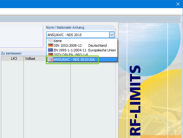 Amerikanische Norm ANSI/AWC - NDS 2015 in RF-/LIMITS