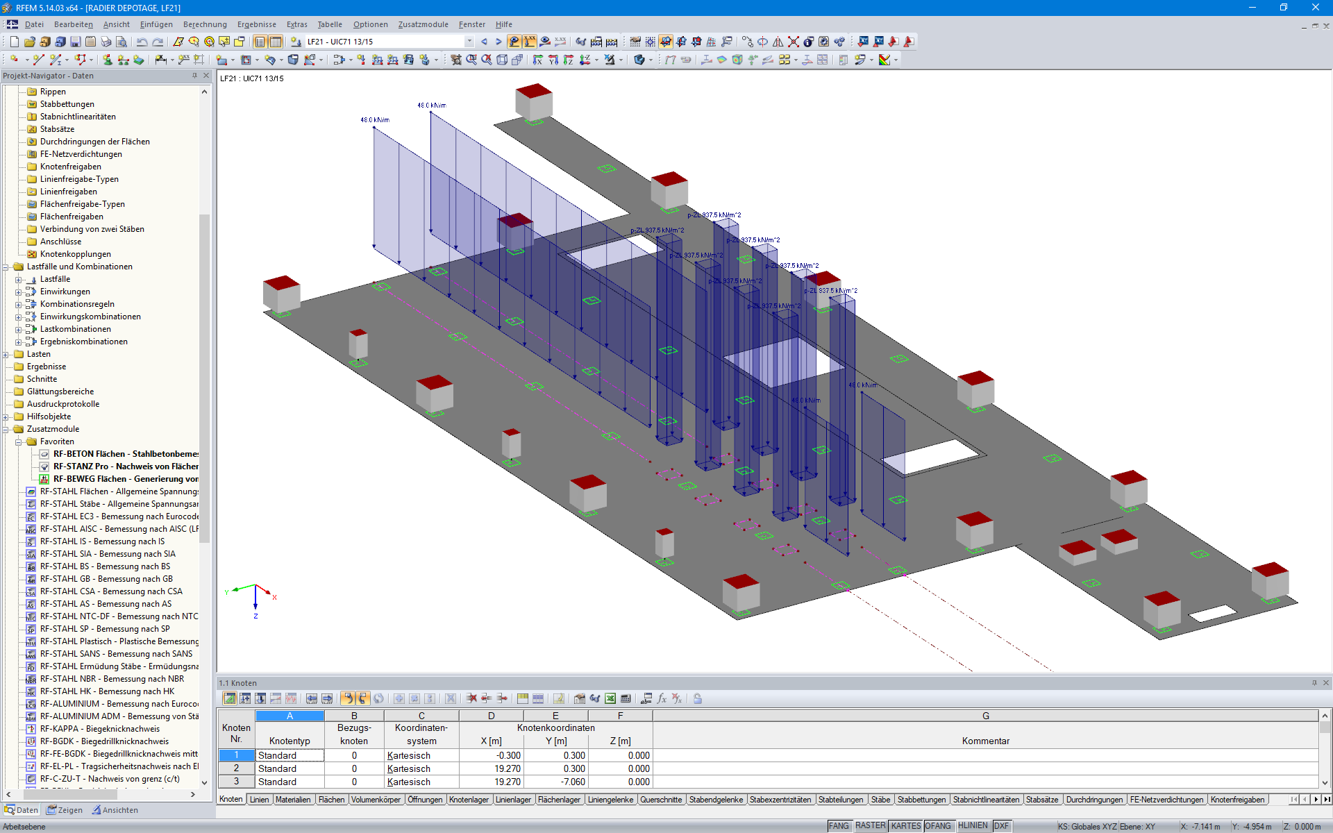 Auf Bodenplatte angesetzte Wanderlasten in RFEM