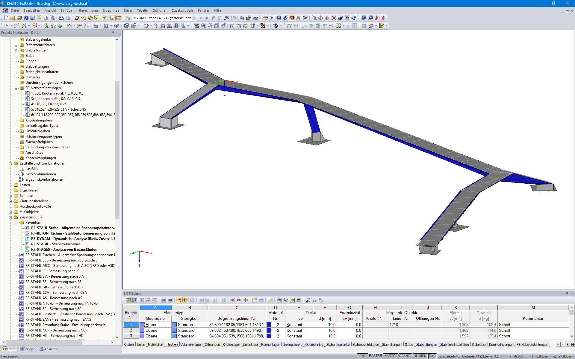 3D-Modell der Tragkonstruktion des Isarsteges in RFEM (© Bergmeister Ingenieure GmbH)