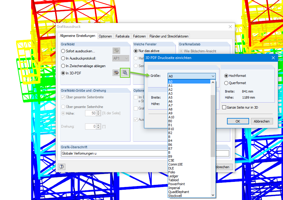 RFEM/RSTAB: 3D-PDF-Druck in verschiedene Blattformate