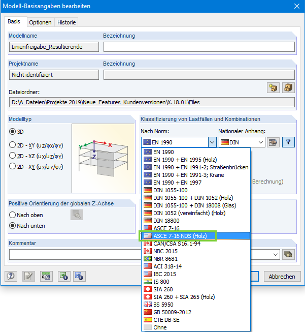 RFEM/RSTAB: Klassifizierung von Lastfällen nach ASCE 7-16 NDS (Holz)