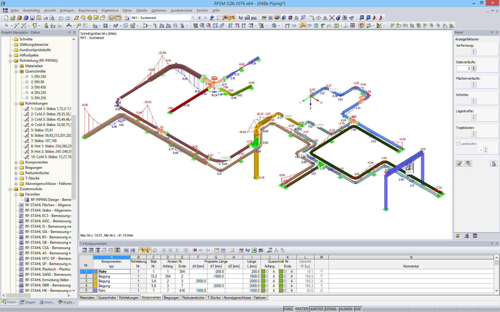 Modell eines Rohrleitungssystems inklusive Unterstützungskonstruktion in RFEM