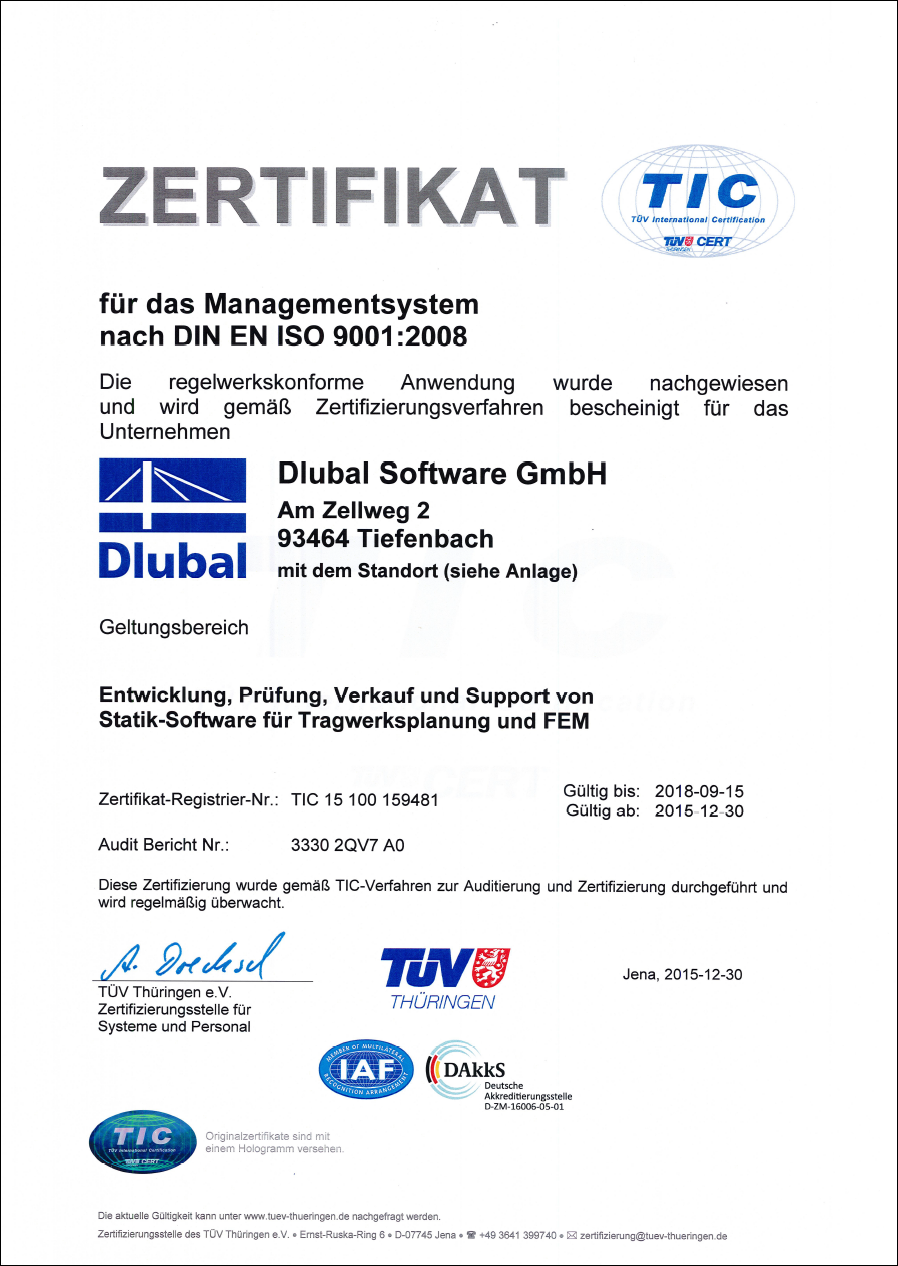 ISO-Zertifikat der Dlubal Software GmbH