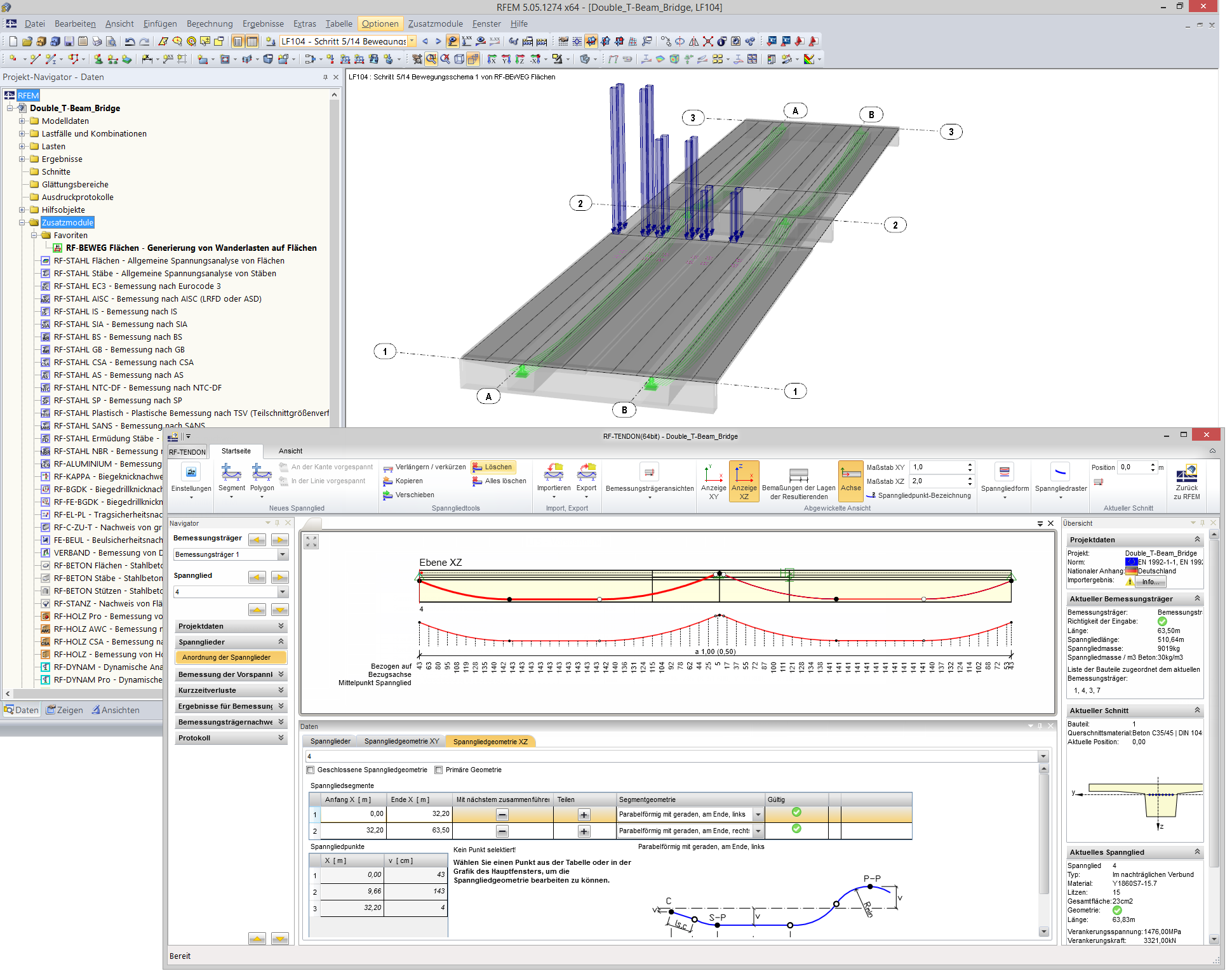 Bemessung einer 2-Feldbrücke mit RFEM, Definition der Spanngliedgeometrie in RF-TENDON