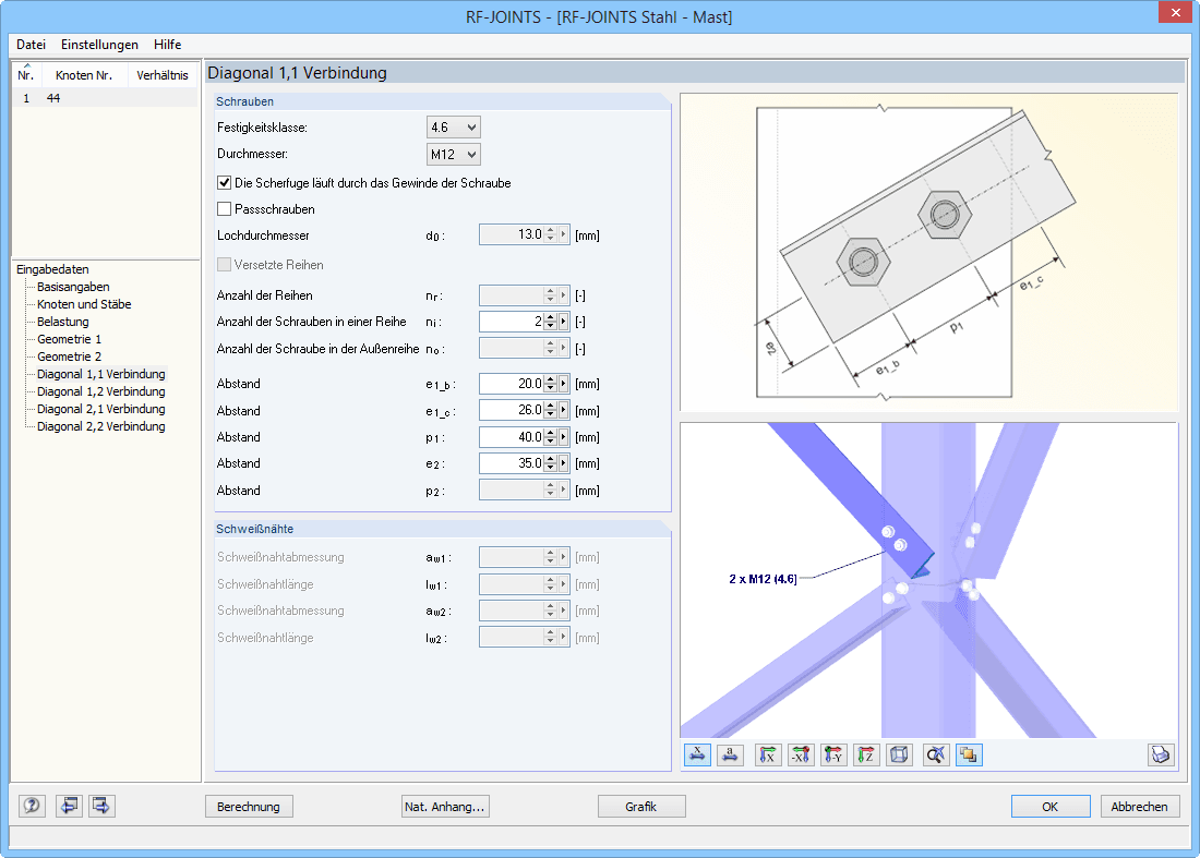 Eingabe der Anschlussgeometrie in RF-JOINTS Stahl - Mast