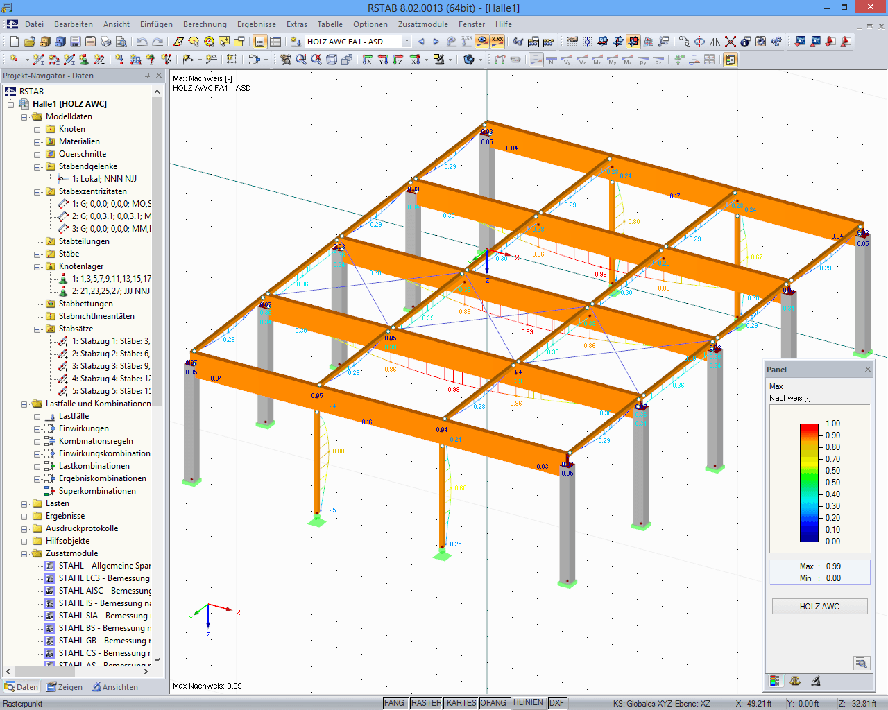 3D-Rendering mit Bemessungsergebnissen aus HOLZ AWC