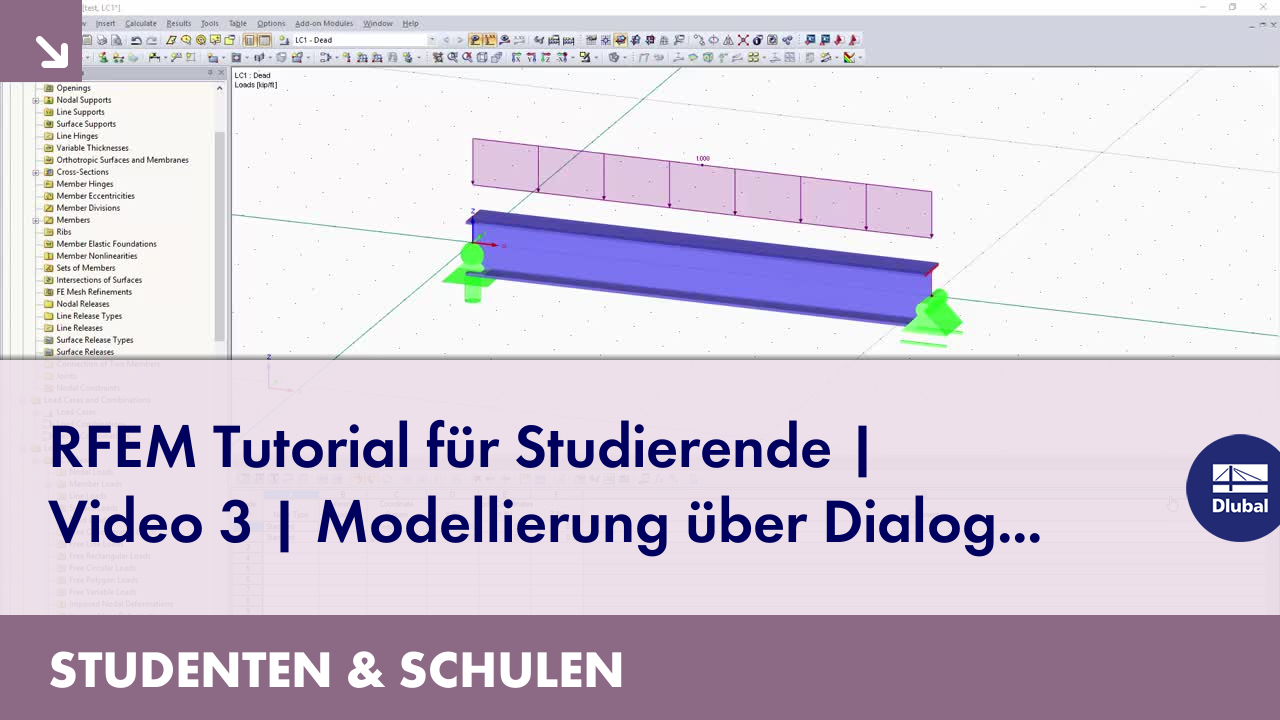 RFEM Tutorial for Students | Video 3 | Modeling via Dialog boxes