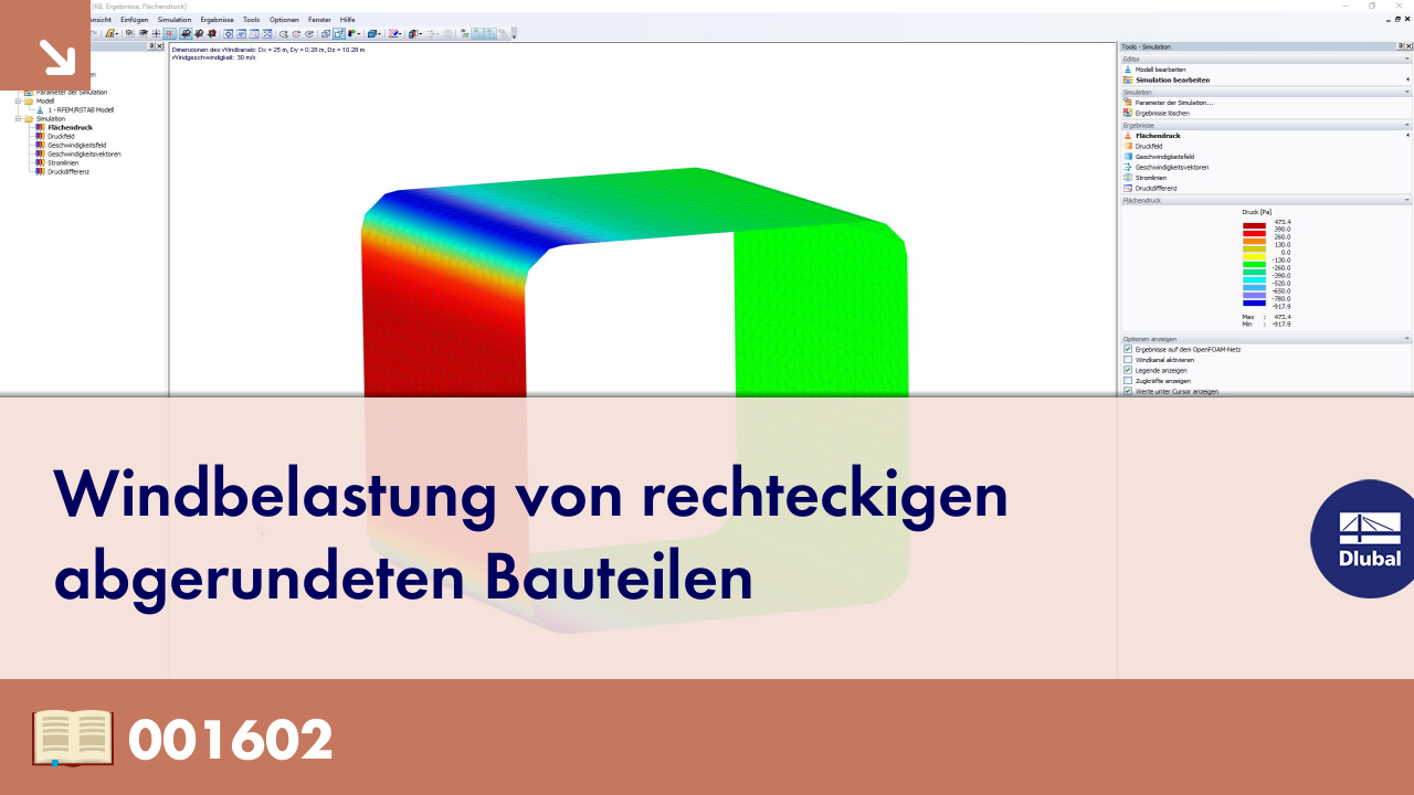 Windbelastung von rechteckigen abgerundeten Bauteilen