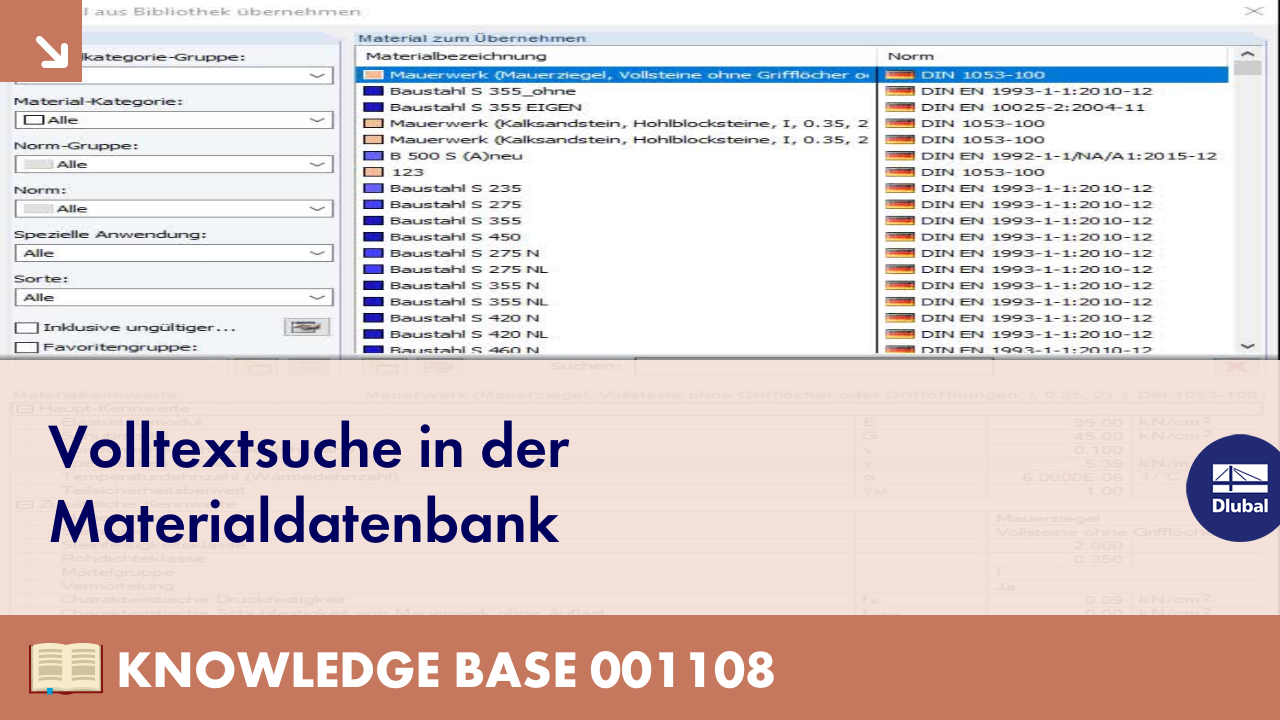 Volltextsuche in der Materialdatenbank