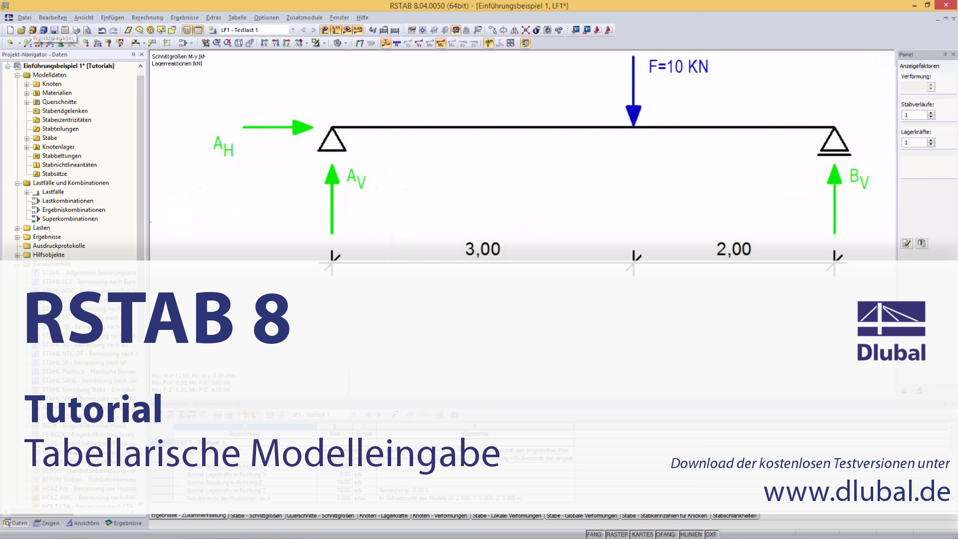 Statik-Übungsbeispiel Nr. 2 | Tabellarische Modelleingabe | Videoeinführung in RSTAB