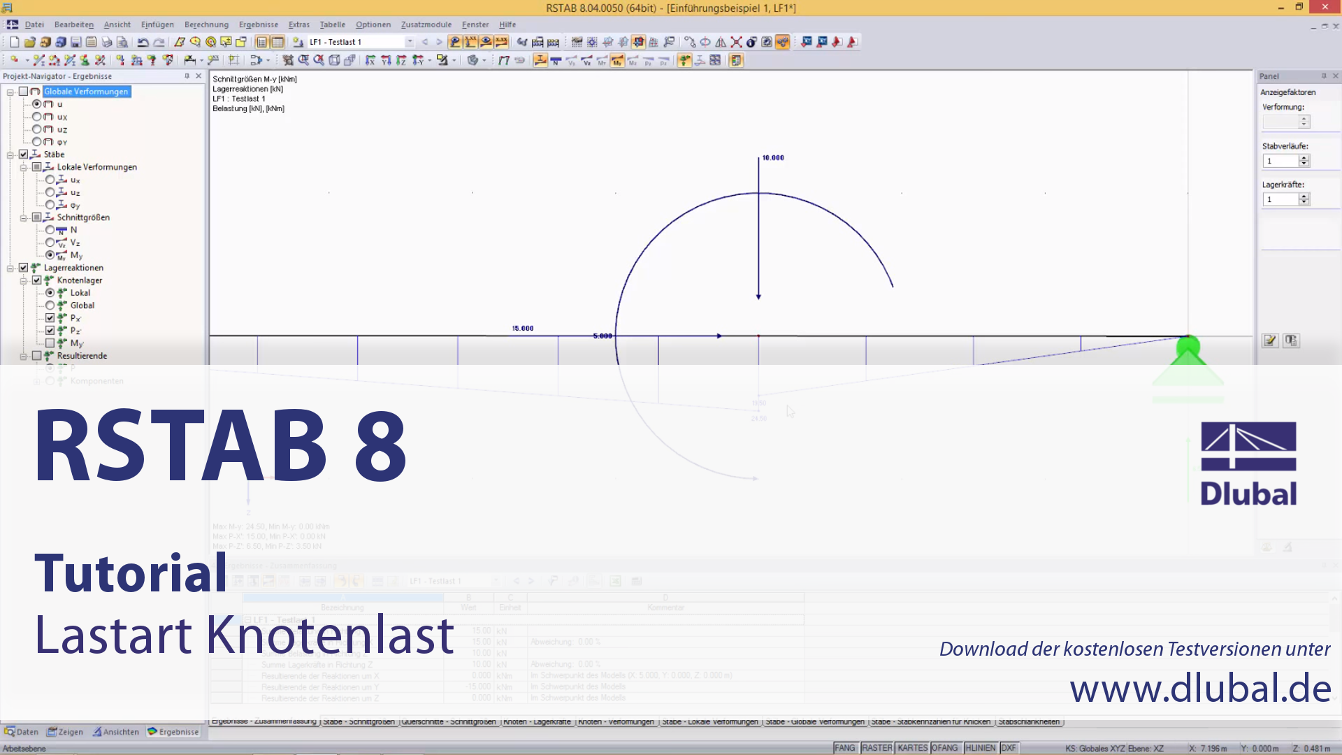 Statik-Übungsbeispiel Nr. 5 | Lastarten: Knotenlast | Videoeinführung in RSTAB