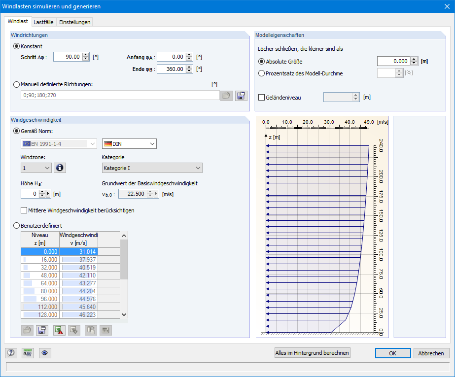 RFEM/RSTAB: Definition der Parameter für Windsimulationen in RWIND Simulation