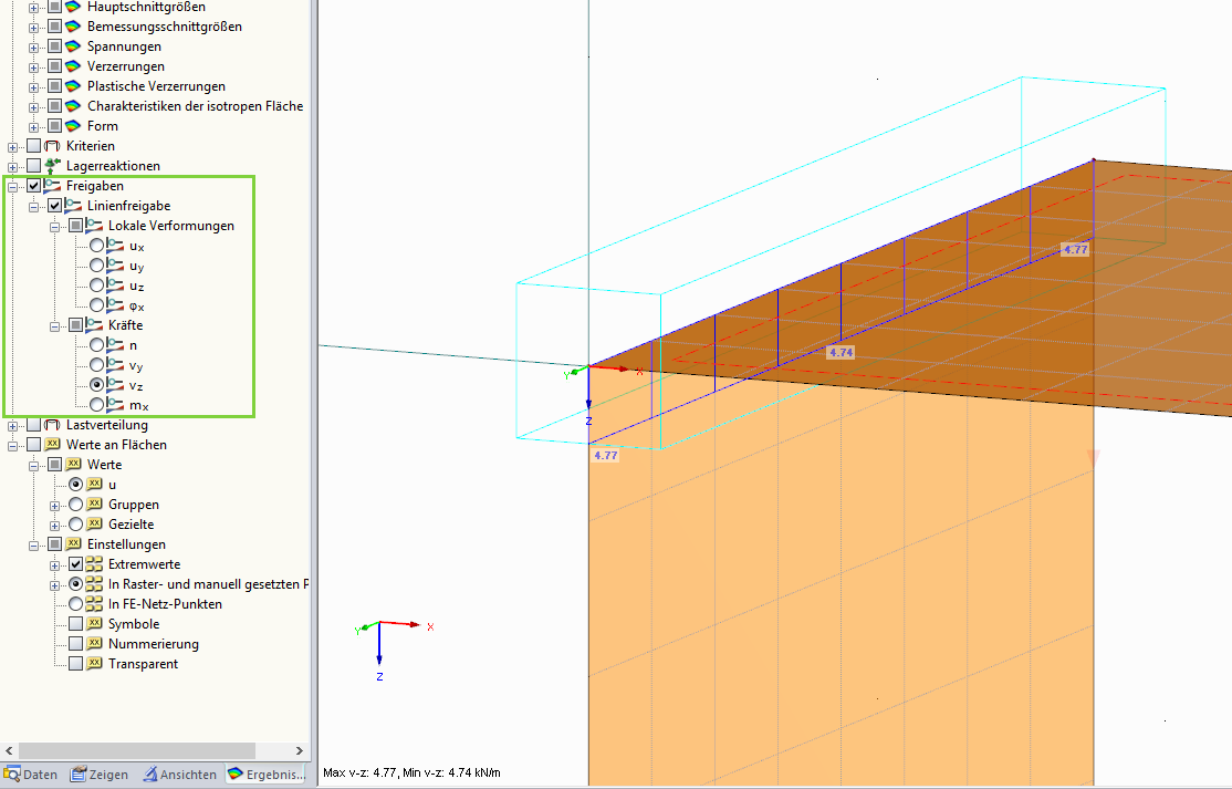 RFEM: Anzeige der Kräfte von Liniengelenken sowie Linienfreigaben