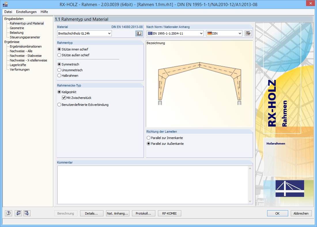 Maske 1.1 Rahmentyp und Material