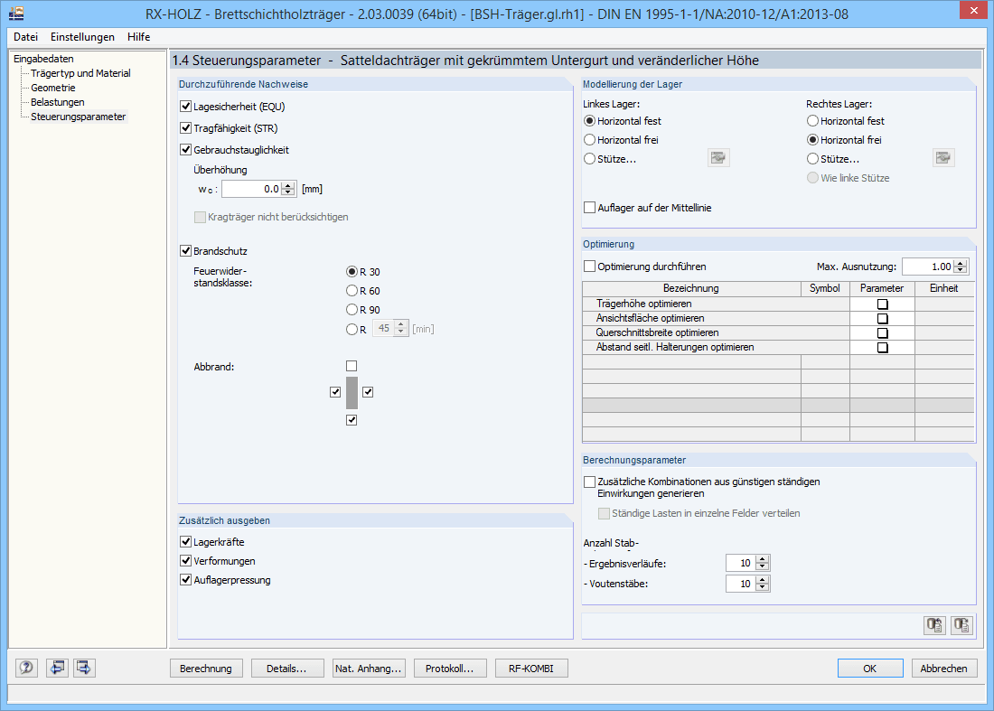 Eingabemaske 1.4 Steuerungsparameter