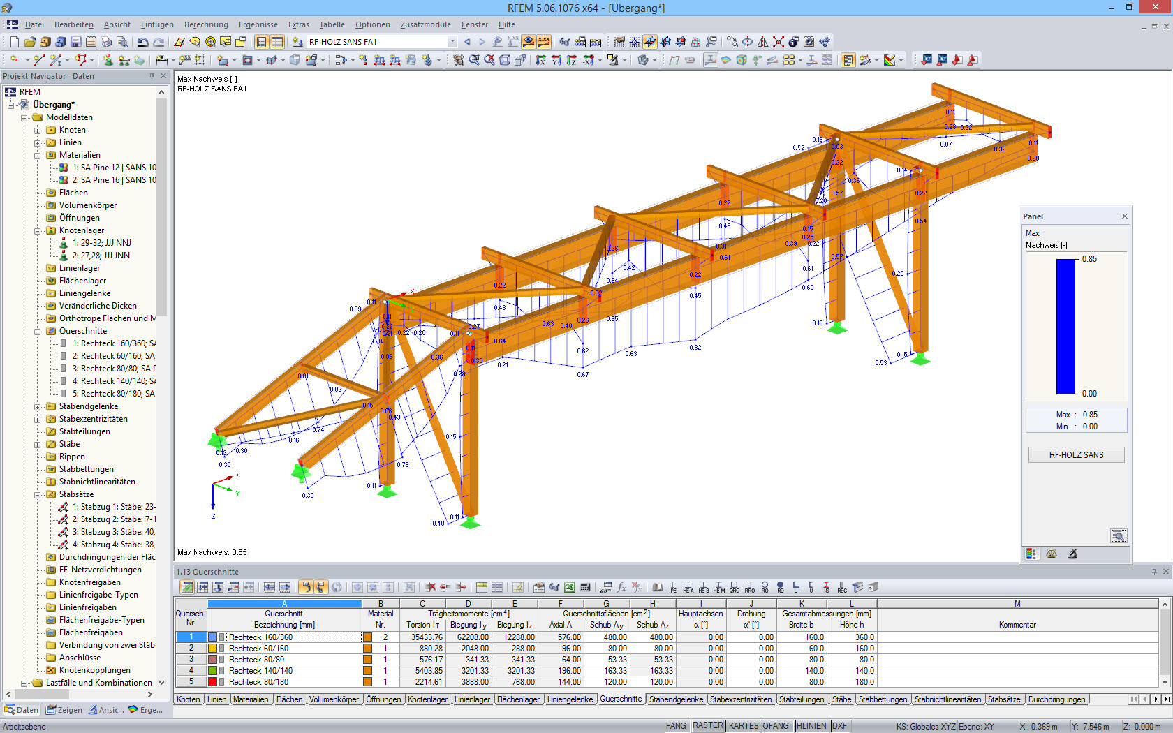 Grafische Darstellung der Bemessungsergebnisse von RF-HOLZ SANS in RFEM