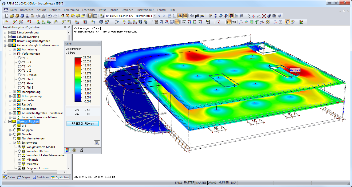 Grafische Ergebnisdarstellung in RFEM mit Verformung in Zustand II