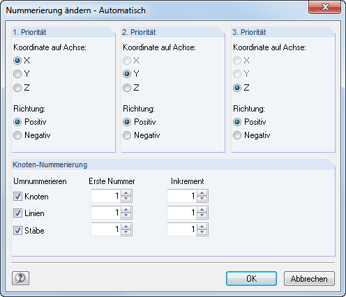 Umnummerieren von Knoten, Linien und Stäben