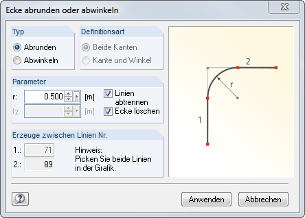 Abrundung einer Flächenecke