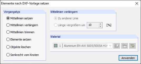 Dialog 'Elemente nach DXF-Vorlage setzen'