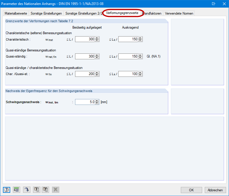 Grenzwerte für die Verformungsberechnung