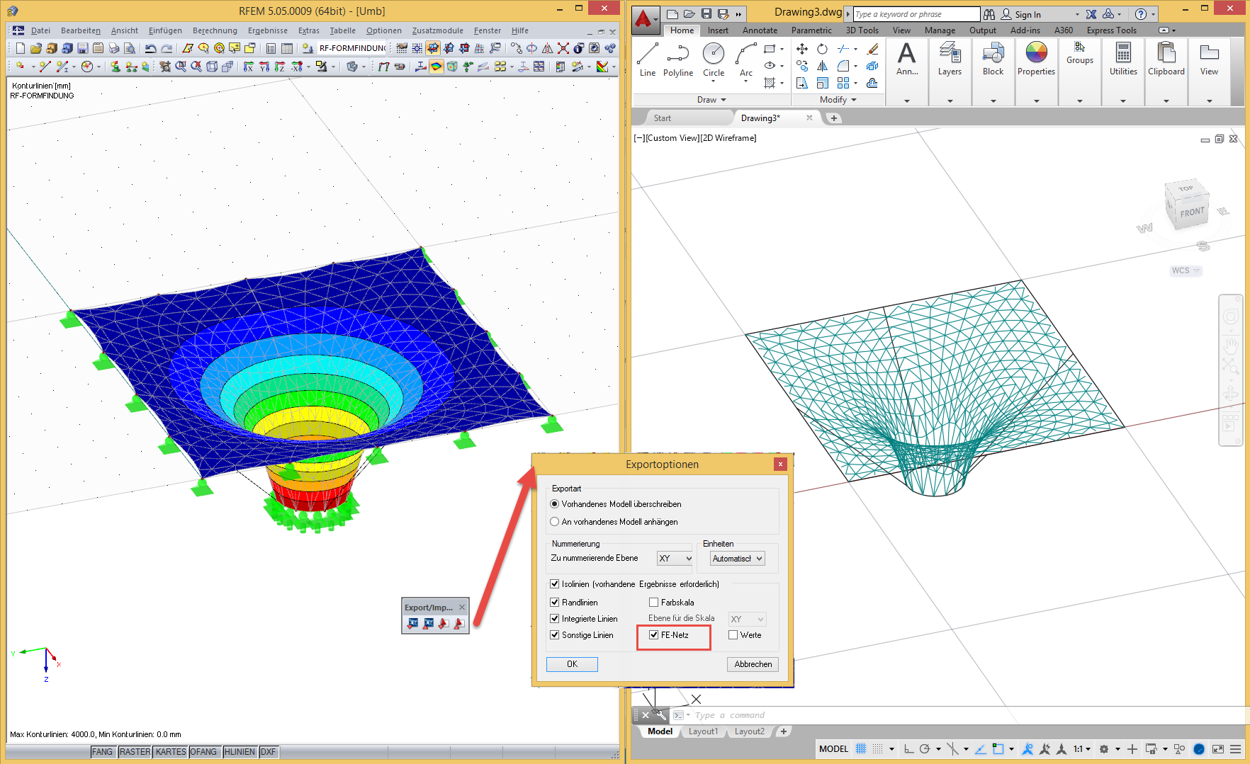 Export der Formfindungsgeometrie in AutoCAD