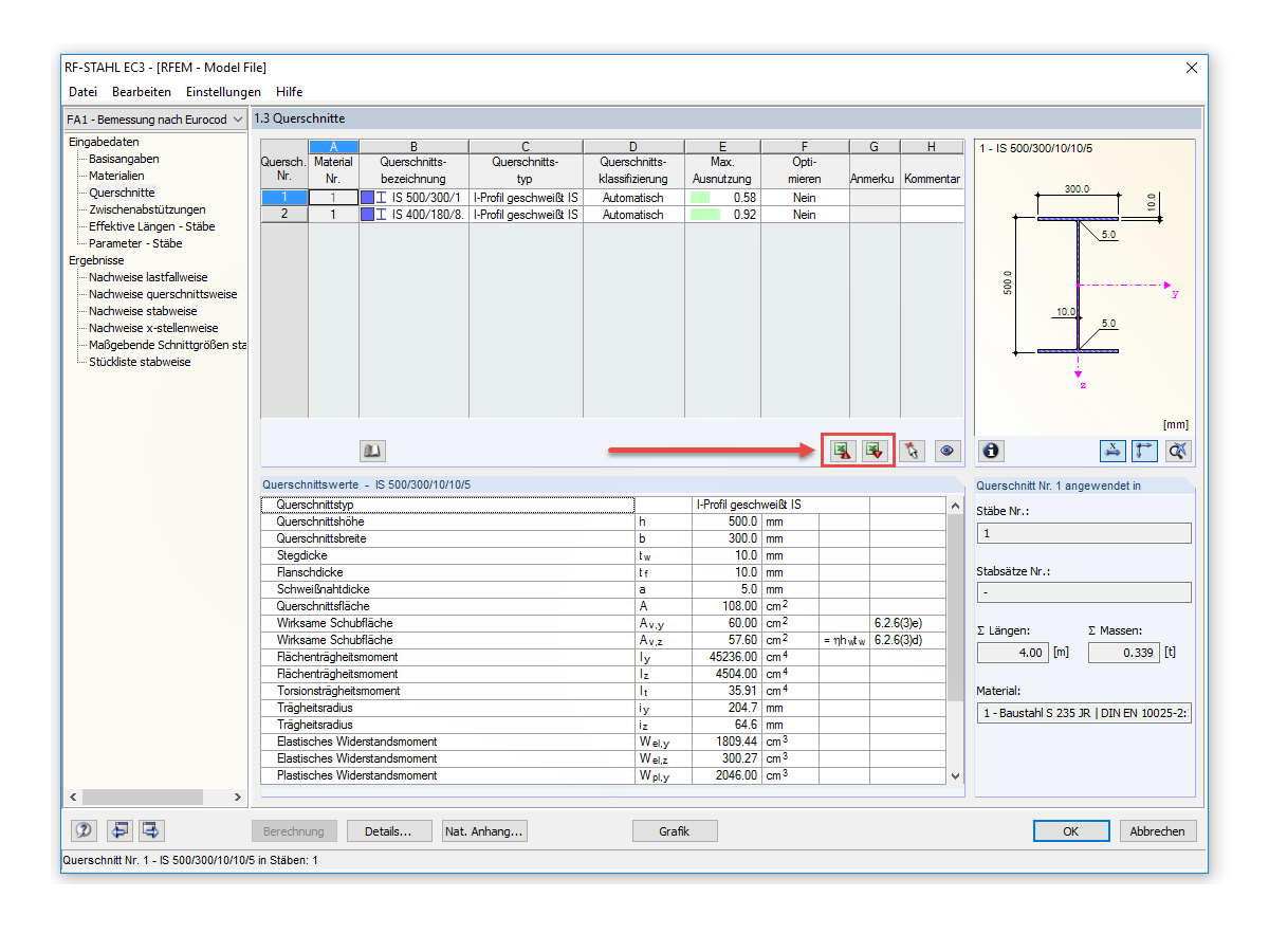 Import/Export Funktion für Querschnitte in RF-/STAHL EC3