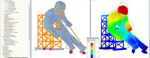 3D-Modell und Verformungsfigur des Edy in RFEM (© sblumer ZT GmbH)