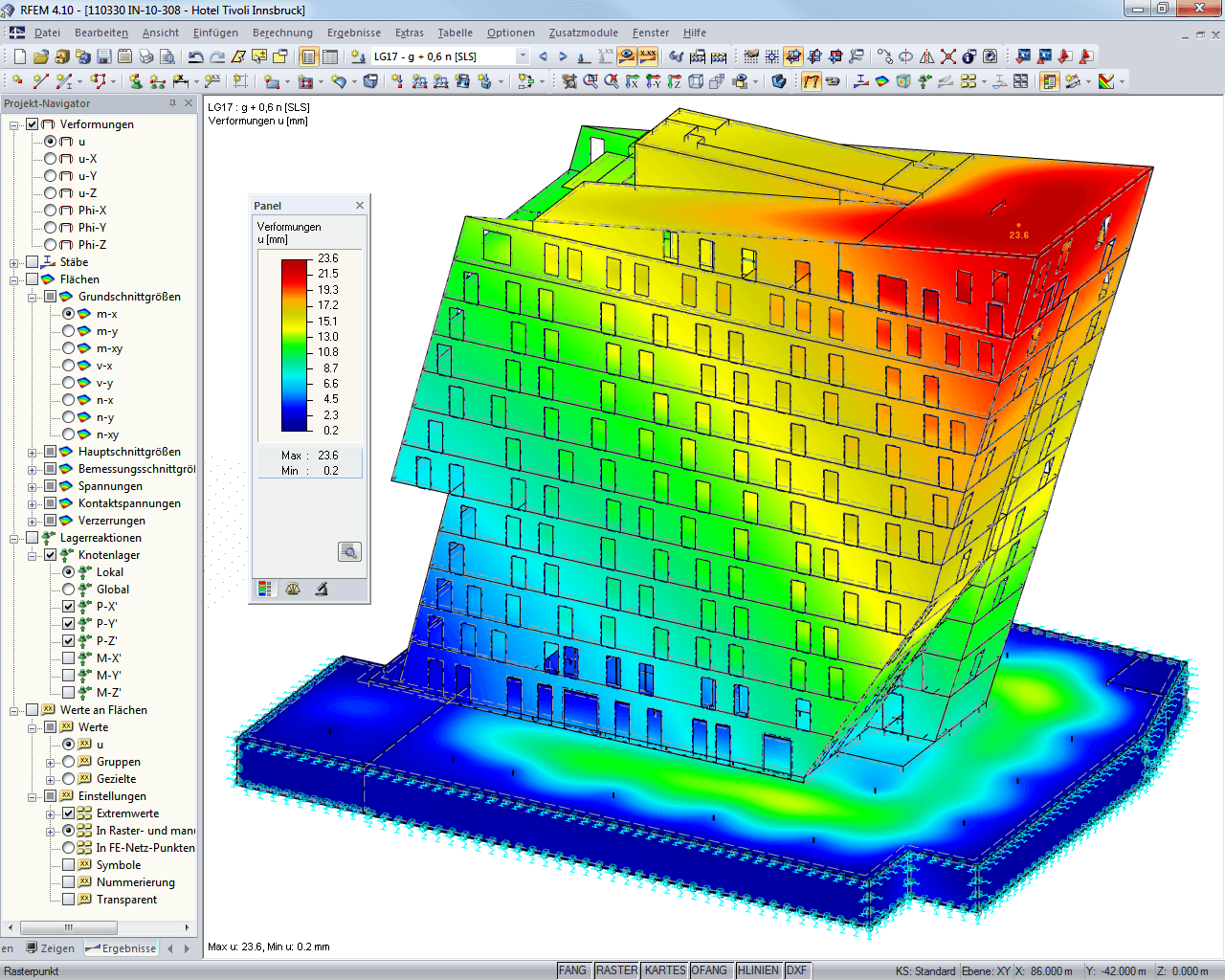 Modell mit visualisierter Verformung in RFEM (© in.ge.na.)