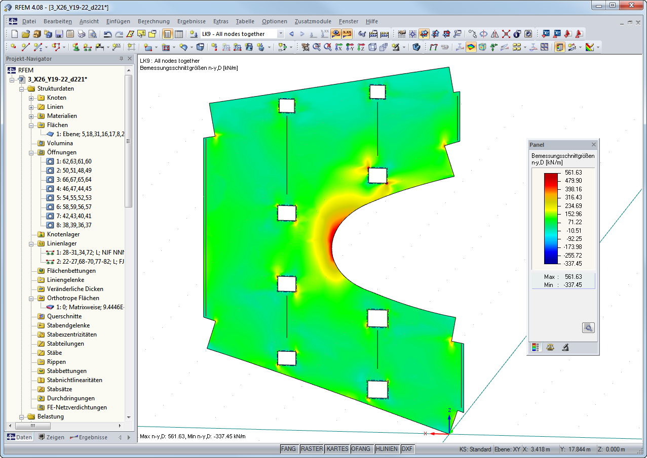 Bemessung einer Scheibe ca. 4 m x 6 m in RFEM (© Finnforest)