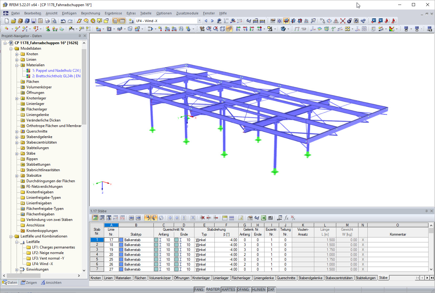 RFEM-Modell des Fahrradunterstandes (© BET Moselle Bois)