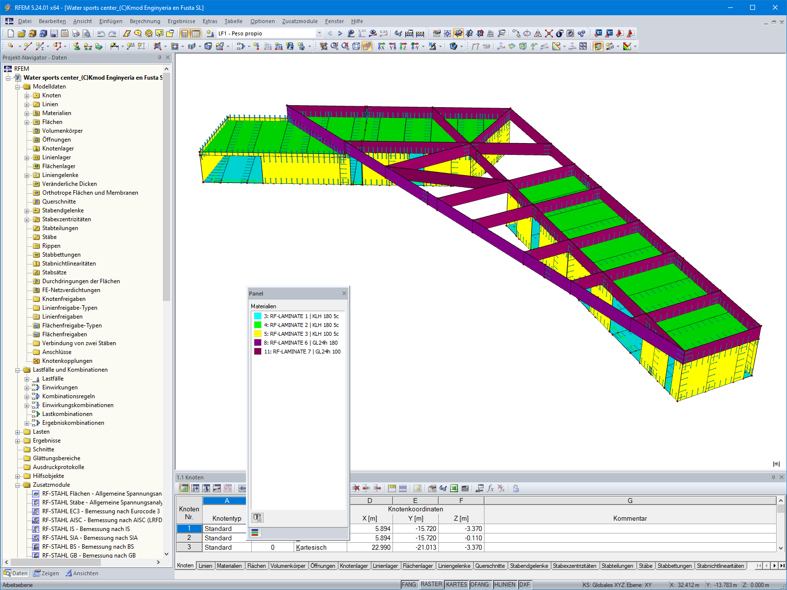 RFEM-Modell des Wassersportcenters (© Kmod Enginyeria en Fusta SL)