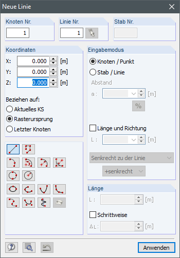 Dialog "Neue Linie"