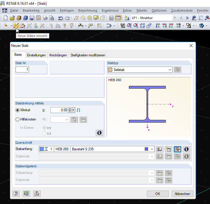 Neuen Stab einfügen über Toolbar