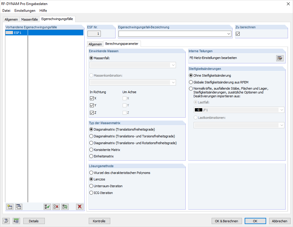 Dialog "Berechnungsparameter" in RF-/DYNAM Pro