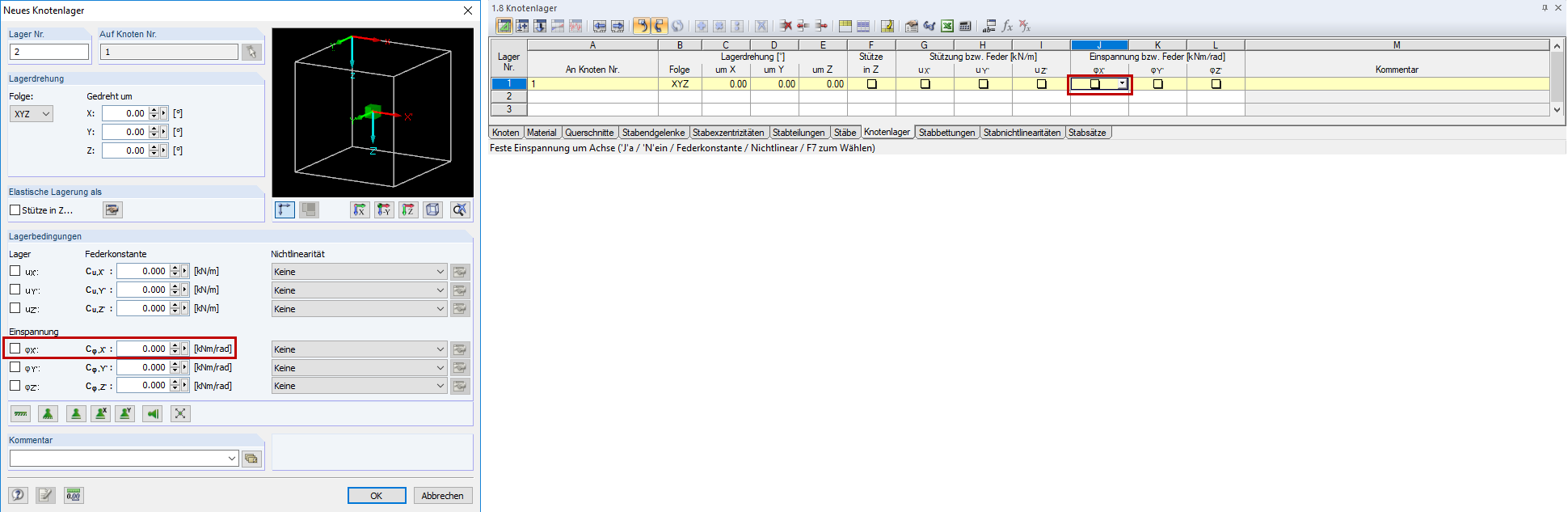 Dialog/Tabelle Knotenlager