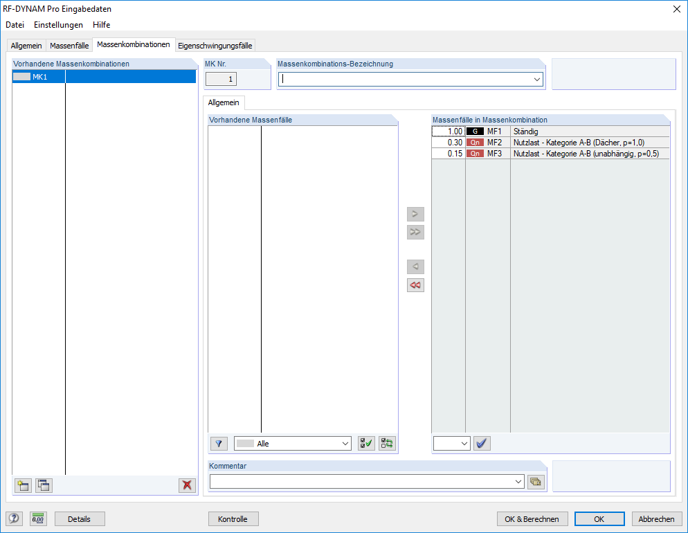 Dialog "Massenkombinationen" in RF-/DYNAM Pro