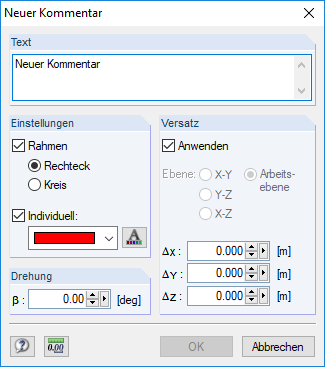 Dialog "Neuer Kommentar"