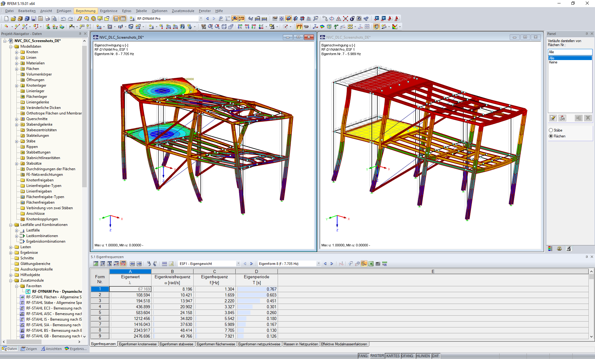 Modalanalyse in RFEM - tabellarische und grafische Auswertung