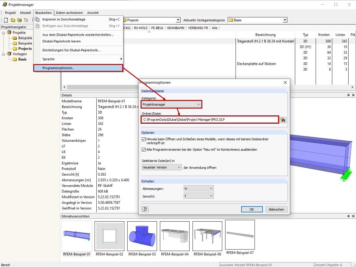 Verzeichnispfad Projektmanager