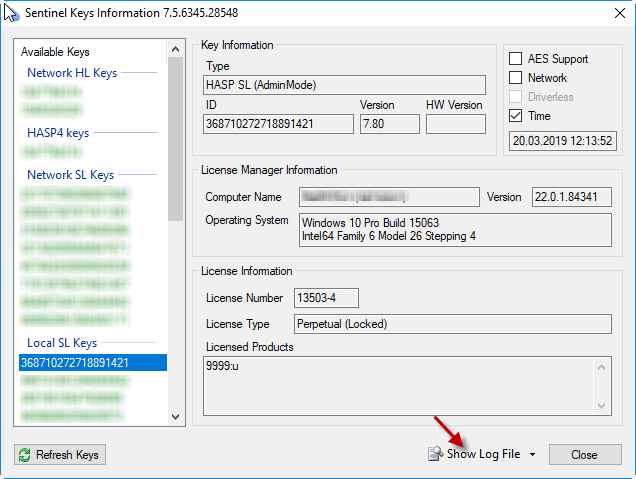 Verfügbare Dongle in KeyDump anzeigen