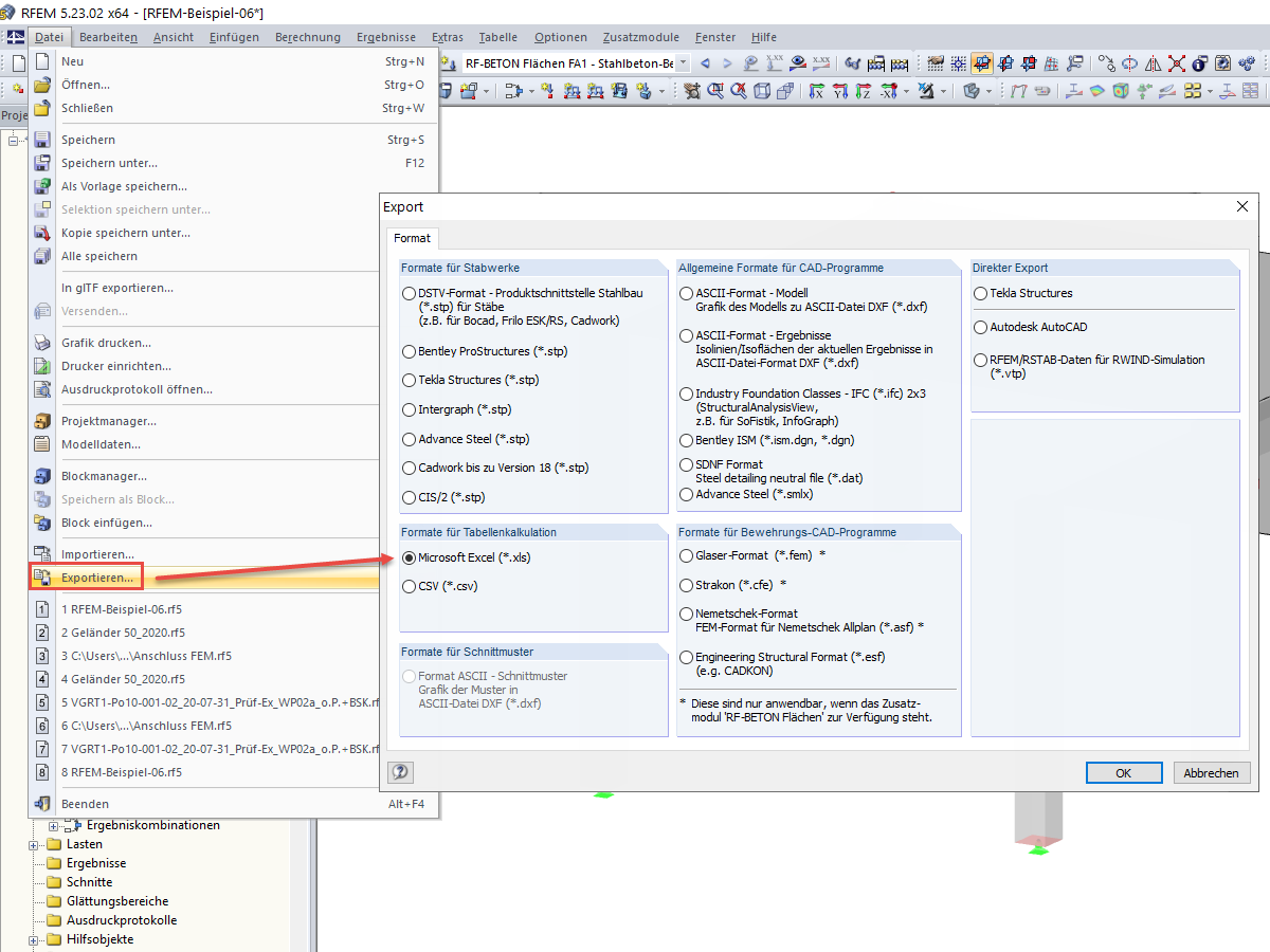 Export Microsoft Excel