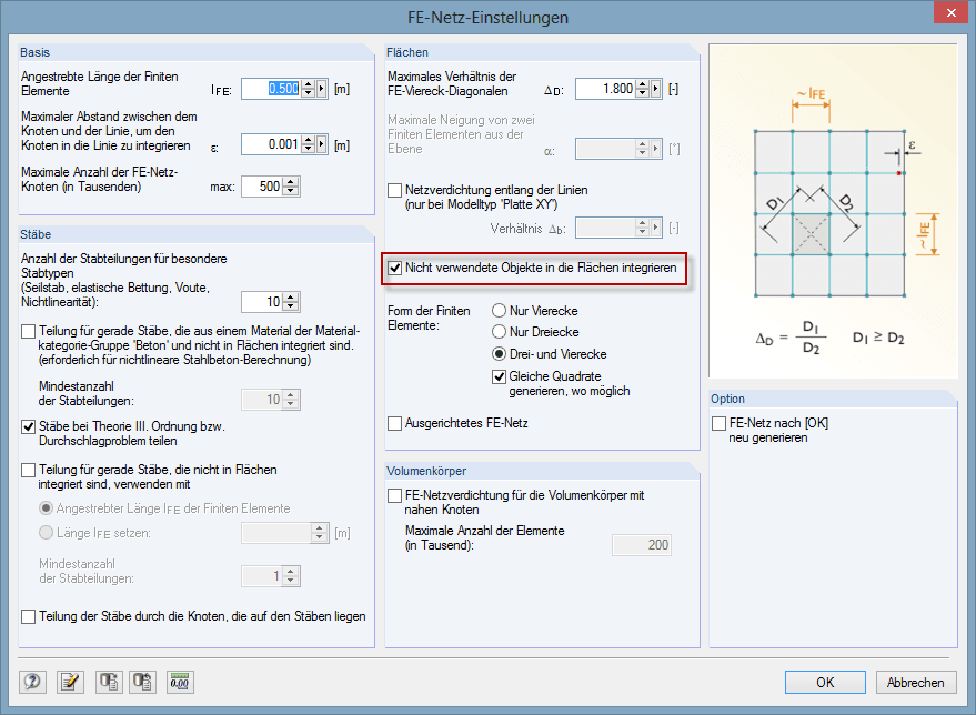 Dialog "FE-Netz-Einstellungen"