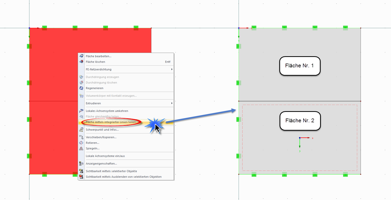 Fläche mittels integrierter Linie teilen