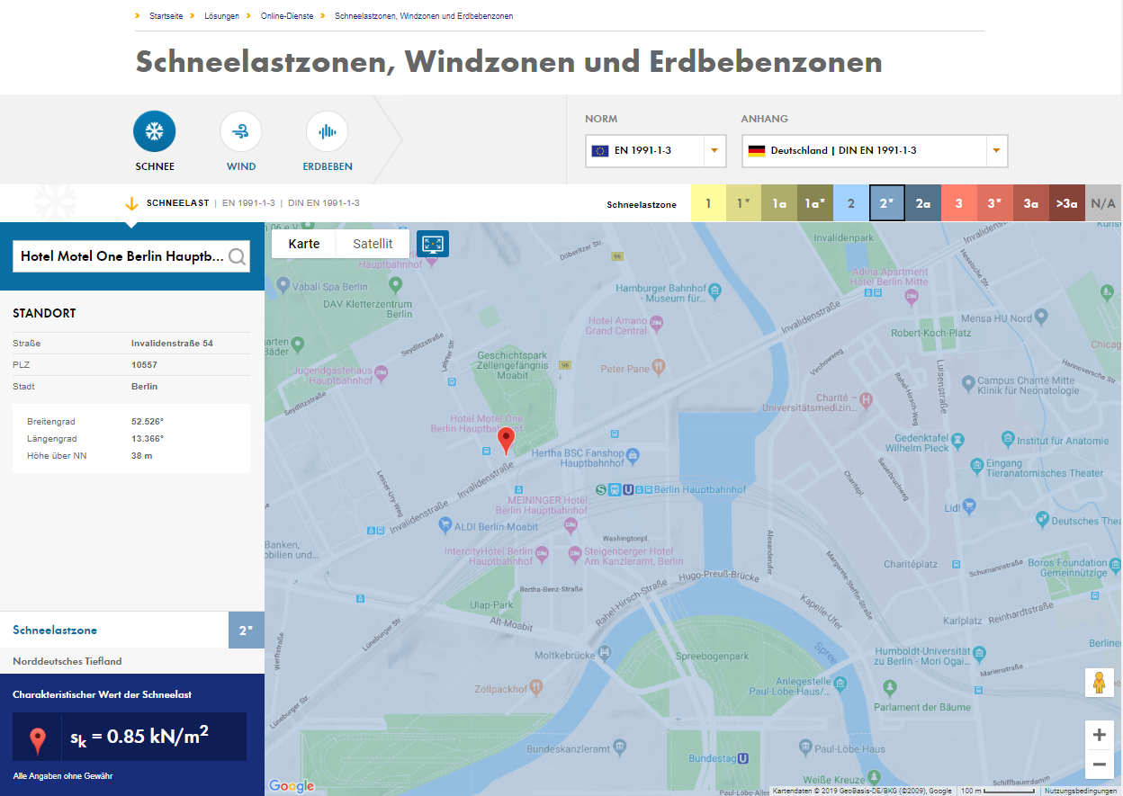 Detailsuche des Ortes zur Ermittlung der charakteristischen Schneelast