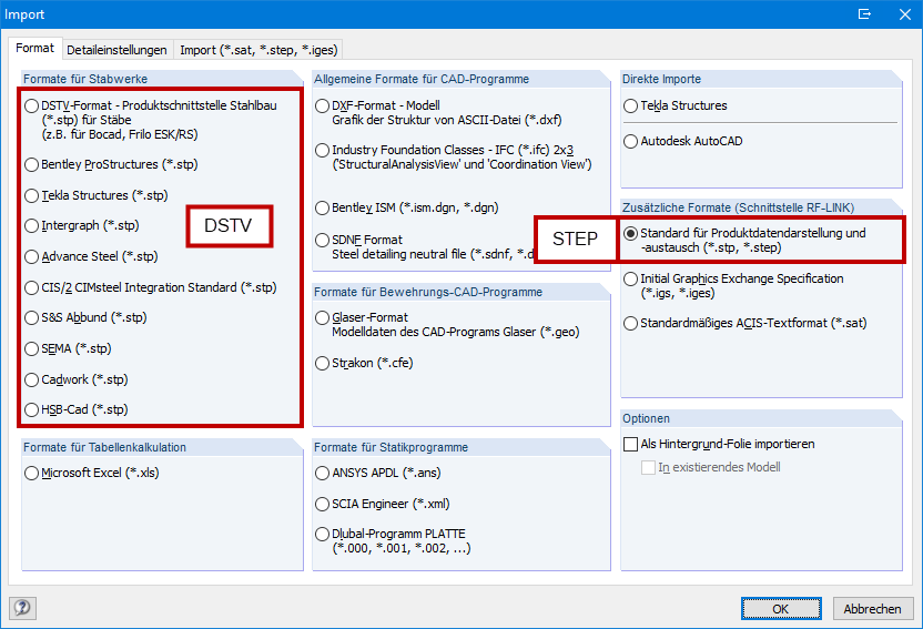 Importmöglichkeiten in RFEM