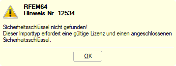 Meldung bei fehlender Lizenz für Schnittstelle "RF-LINK"