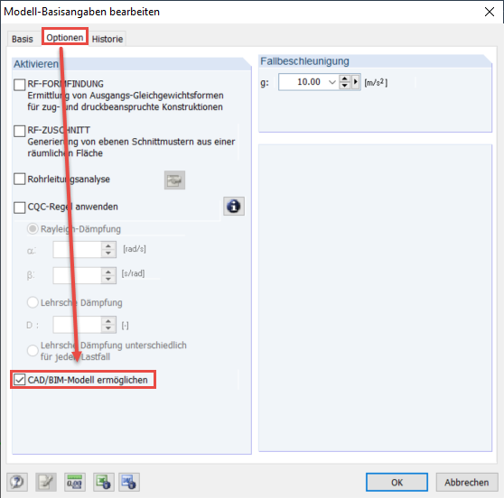 Option "CAD-BIM-Modell ermöglichen"