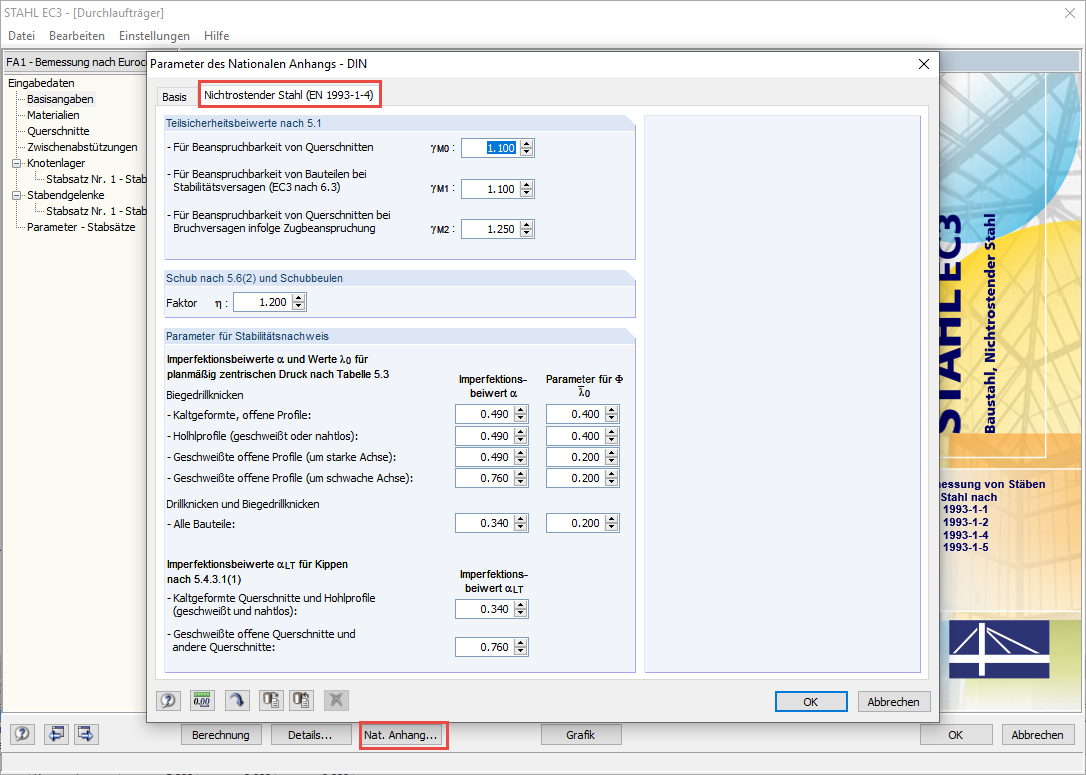 Parameter für nichtrostenden Stahl nach EN 1993-1-4