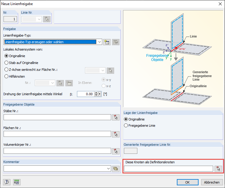 Dialog Neue Linienfreigabe